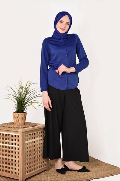 TRENDTESETTÜR Γυναικείο πουκάμισο Navy Blue (SAKS) Ανδρικό πουκάμισο με πέτο 05041