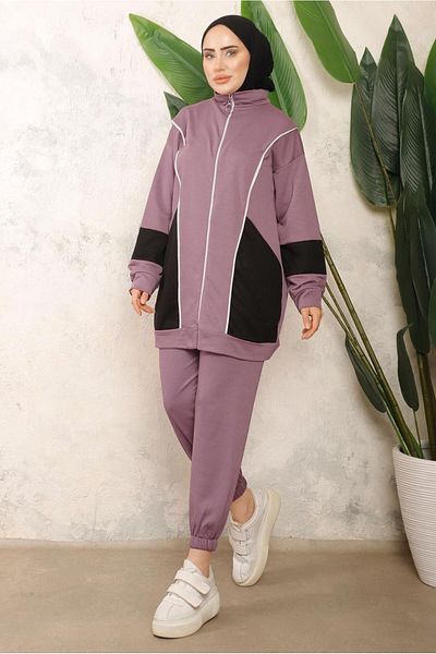 TRENDTESETTÜR WOMEN'S PURPLE (LILA) COLOR BLOCKED PANT SUIT T 0043