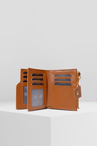 WATCHOFROYAL TAN CARD HOLDER AND WALLET 12 PIECES CARD COMPARTMENT FASTEN LOCK SYSTEM DESIGN WALLET CORALINE