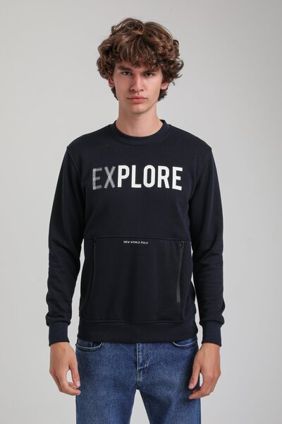 NEW WORLD POLO Crew Neck Navy Slim Fit Sweatshirt 23Fwm60165