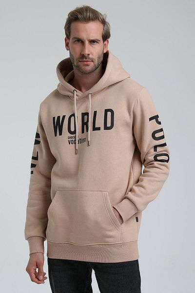 NEW WORLD POLO Hooded Beige Slim Fit Hoodie 22Fwm64035