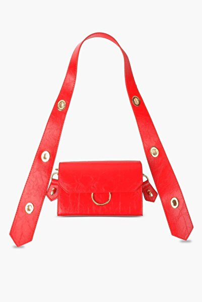 WATCHOFROYAL Kadın Desenli Kırmızı Deri Ayarlanabilir Omuz Ve El Çantası Dina