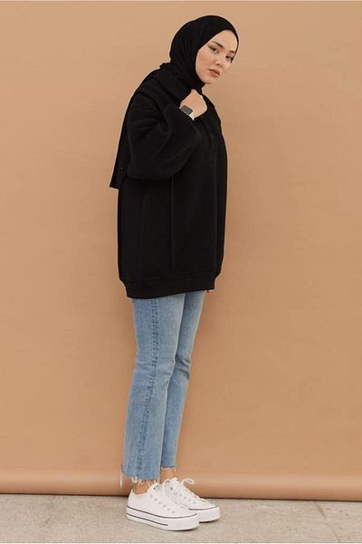 TRENDTESETTÜR WOMEN'S BLACK CHARTED BALLON SLEEVE TUNIC T 6023