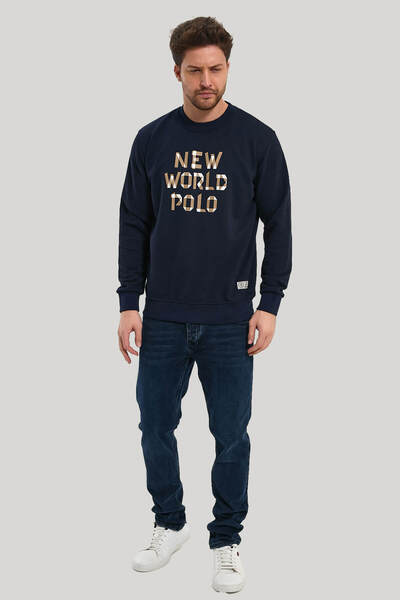 NEW WORLD POLO Crew Neck Navy Blue Slim Fit Sweatshirt 23FWM60161
