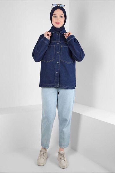 TRENDTESETTÜR WOMEN'S DARK BLUE (DARK BLUE) DENIM SHIRT T 6511