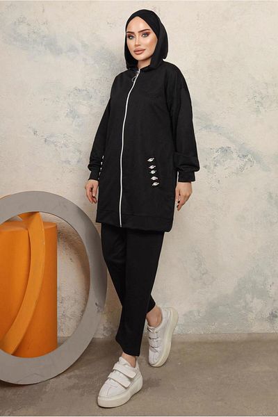 TRENDTESETTÜR ΓΥΝΑΙΚΕΙΟ ΣΕΤ ΜΑΥΡΟ ΠΑΝΤΕΛΟΝΙ ΜΕ ΚΑΠΟΥΝΤΙ ΚΑΙ ΤΣΕΠΕΣ T 6043