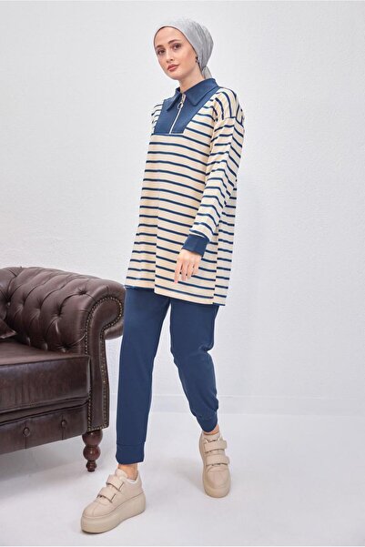 TRENDTESETTÜR WOMEN'S NAVY BLUE (NDIGO) STRIPED PANT SUIT T 8643