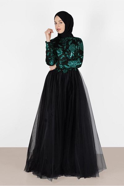 TRENDTESETTÜR ROCHIE DE SEARA DETALIATA DE PRODUCERE VERDE PENTRU FEMEI T 5017
