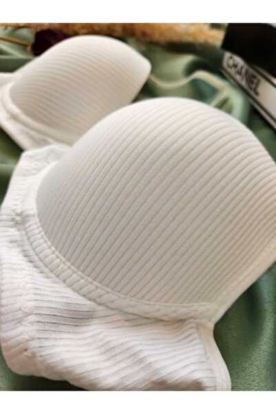 BY GUZEL Βασικό Σετ σουτιέν εκρού με ραβδώσεις με μοτίβο