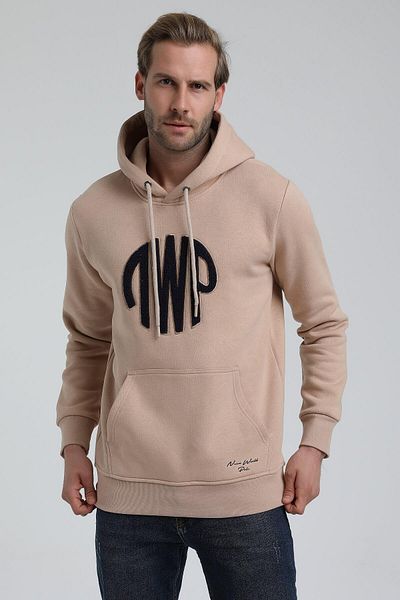 NEW WORLD POLO Hooded Beige Slim Fit Hoodie 22fwm64037