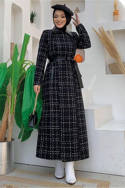 TRENDTESETTÜR Palton negru cu model în carouri de damă T 4177