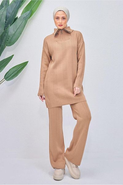 TRENDTESETTÜR ΓΥΝΑΙΚΕΙΟ ΚΑΦΕ (ΚΑΜΕΛ) ΠΛΕΚΤΟ ΣΕΤ ΜΕ ΠΑΝΤΕΛΟΝΙ T 7708
