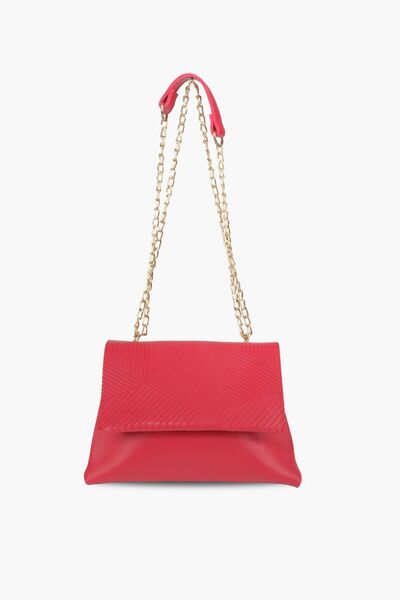WATCHOFROYAL Red Asymmetric Patterned Gold Strap Crossbody and Shoulder Bag Silvia