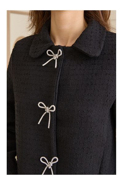 Elif Özbey Butik Jachetă din tweed cu fundă de piatră neagră