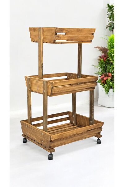 TOMRİS DESİGN SEBZELİK TEKERLEKLİ AHŞAP ÇOK AMAÇLI DESİGNER AHŞAP STAND