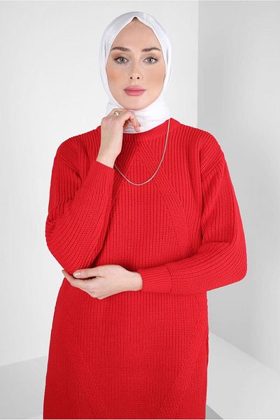 TRENDTESETTÜR WOMEN'S RED KNITWEAR TUNIC T 43121