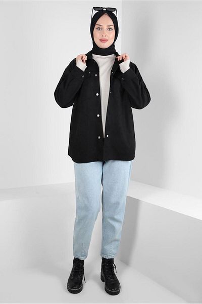 TRENDTESETTÜR WOMEN'S BLACK SUEDE SHIRT T 3511