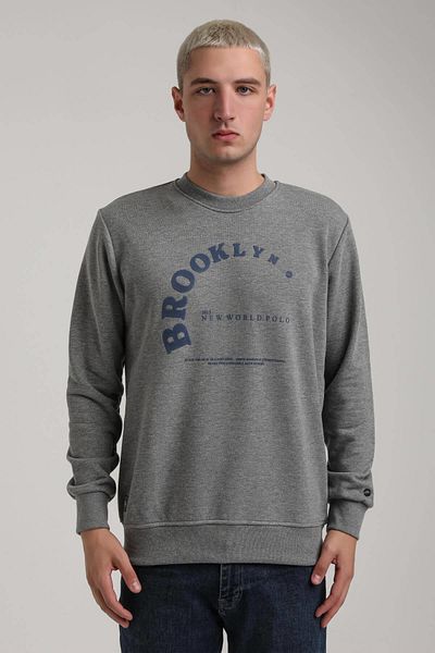 NEW WORLD POLO Crew Neck Gray Melange Slim Fit Sweatshirt 24Fwm60172