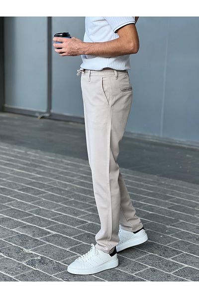 ElitWear Ανδρικό παντελόνι Chino σε μπεζ Jogger με ελαστική μέση και κορδόνι