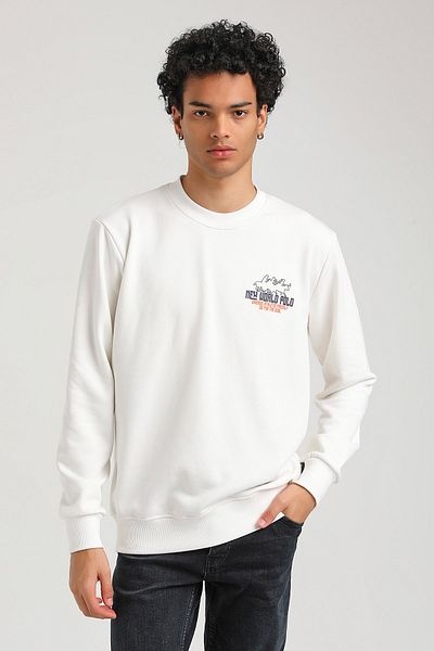 NEW WORLD POLO Crew Neck Ecru Slim Fit Sweatshirt 23Fwm60158