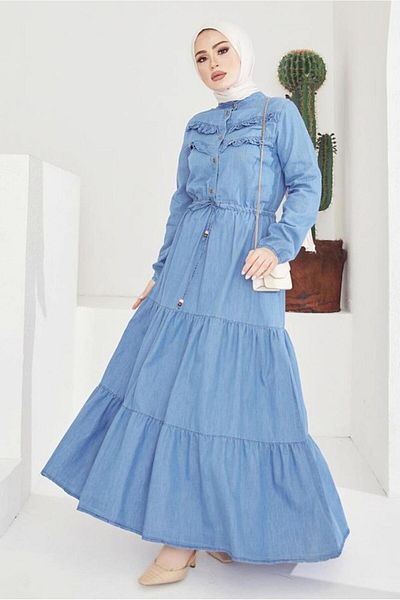 TRENDTESETTÜR ΓΥΝΑΙΚΕΙΟ ΜΠΛΕ RUFFLE ΛΕΠΤΟΜΕΡΗΣ ΜΕΣΗ ΚΟΡΙΤΣΙΤΙΚΟ Τζιν ΦΟΡΕΜΑ Τ 7176
