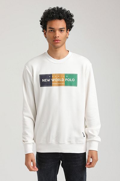 NEW WORLD POLO Crew Neck Ecru Slim Fit Sweatshirt 23FWM60155