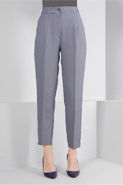 TRENDTESETTÜR WOMEN'S NAVY BLUE SCRATCH PATTERNED PANT T 70437
