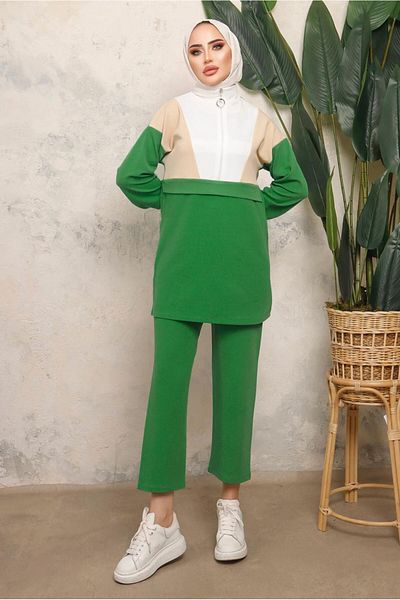 TRENDTESETTÜR ΓΥΝΑΙΚΕΙΟ ΠΡΑΣΙΝΟ (BENETTON) COLOR BLOCK ΣΕΤ ΠΑΝΤΕΛΟΝΙ ΜΕ ΦΕΡΜΟΥΑΡ T 8243