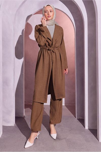 TRENDTESETTÜR Γυναικείο Σετ σε Καφέ Χρώμα - Με Παντελόνι Waist T 6704