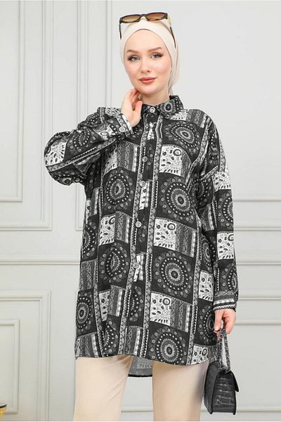 TRENDTESETTÜR Black Cotton Hijab Tunic - Women's T 3962
