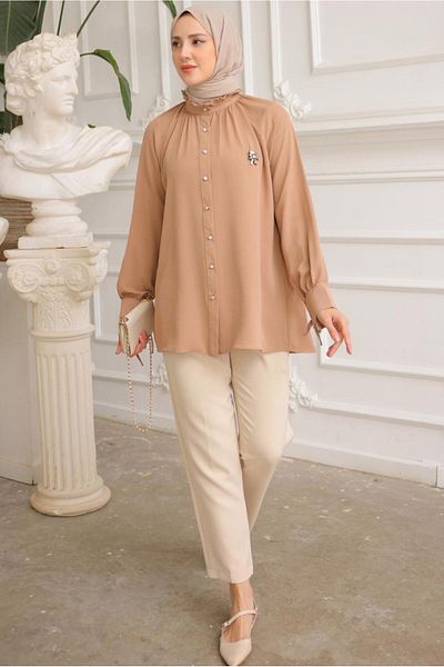 TRENDTESETTÜR Cămașă DETALIE BROȘĂ MARO (CAMEL) FEMEI TUNICĂ T 93616