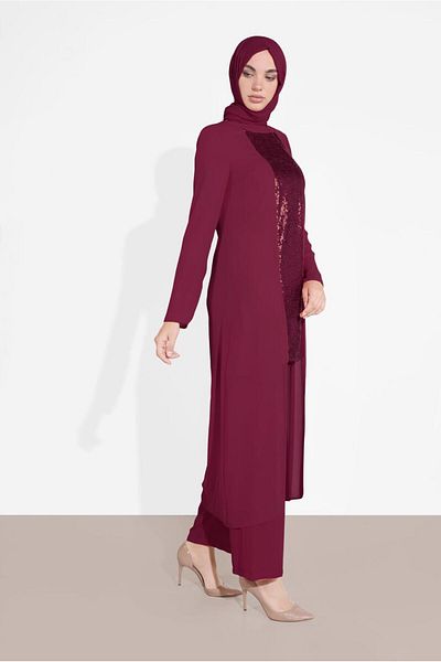 TRENDTESETTÜR WOMEN'S PURPLE (K.VISNE) DUAL TROUSERS SUIT T 3537