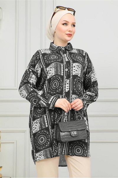 TRENDTESETTÜR Black Cotton Hijab Tunic - Women's T 3962