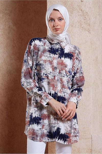 TRENDTESETTÜR Tunica Hijab din bumbac maro - Tile T 4741