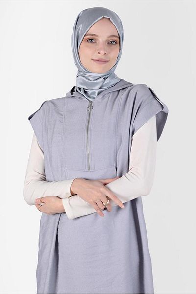 TRENDTESETTÜR Gray Hooded Women's Tunic - T 42767