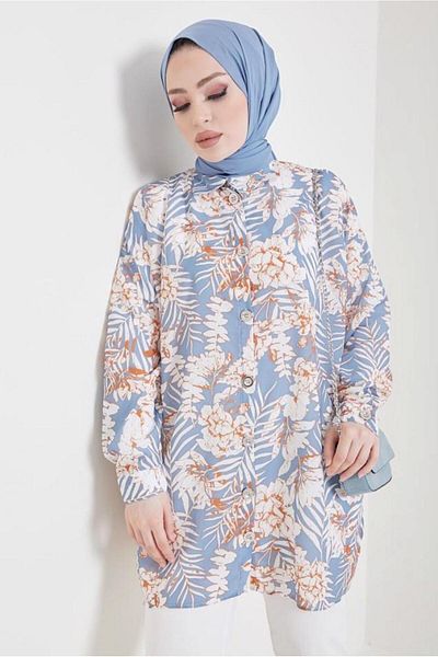 TRENDTESETTÜR Γυναικείο πουκάμισο με μπλε σχέδιο - T 0888-4