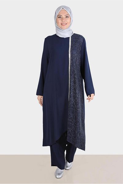 TRENDTESETTÜR Γυναικείο Σετ Navy Blue - Παντελόνι με παγιέτες, T 30274