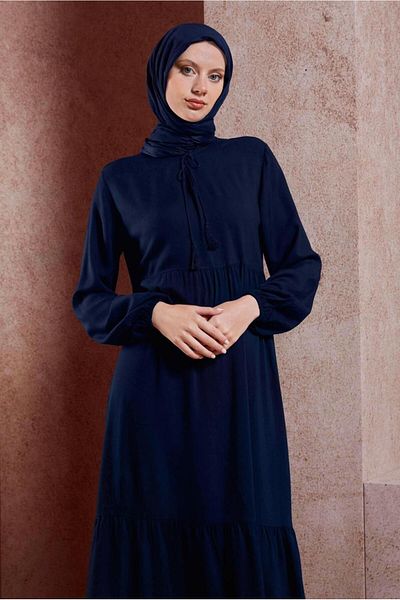 TRENDTESETTÜR Navy Blue Hijab Dress - Γυναικείο, Χωρίς Σαλά, T 4531