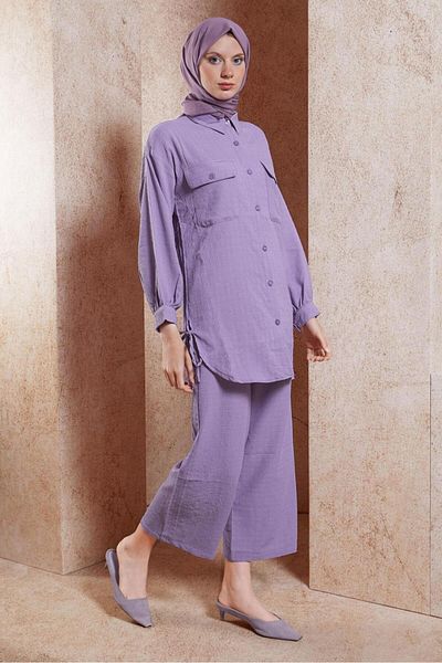 TRENDTESETTÜR Lilac Women's Set - T-Shirt Collar and Trousers 5991