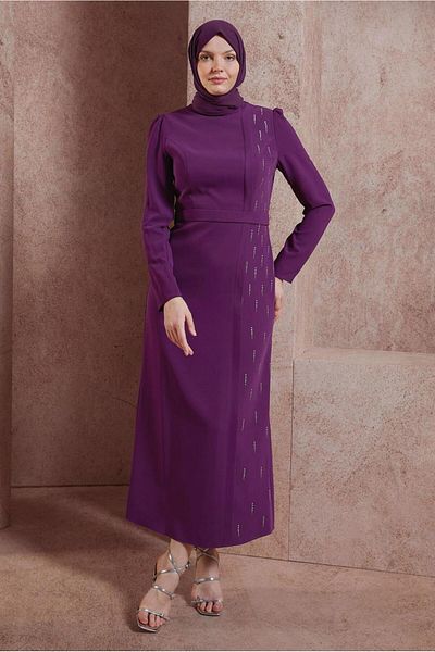 TRENDTESETTÜR Γυναικείο φόρεμα με μωβ πέτρα - T 42886