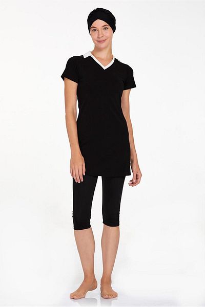 TRENDTESETTÜR Costum de baie hijab negru cu mânecă scurtă pentru femei T 3905