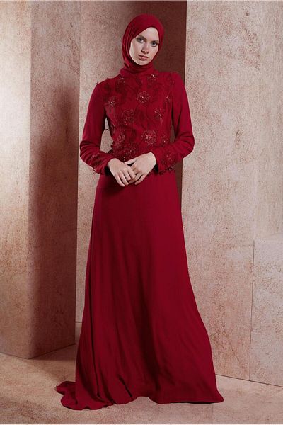 TRENDTESETTÜR Women's Red Chiffon Evening Dress T 5127