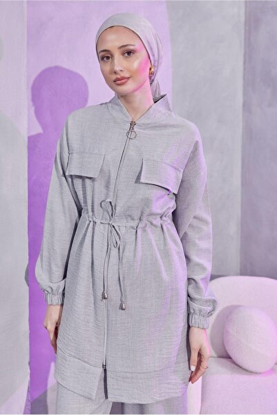 TRENDTESETTÜR Gray Lace-Up Women's Trousers Set - T 3304