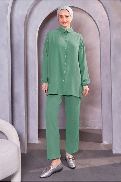 TRENDTESETTÜR WOMEN'S GREEN (MINT) BEADED DETAILED PANT SUIT T 4093