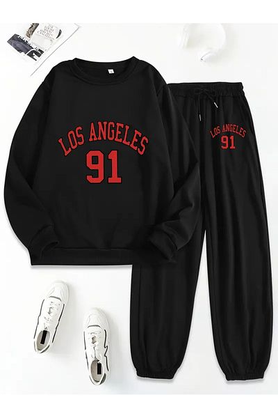 Frisson Los Angeles Printed Sweatshirt Tracksuit Bottom Top Set