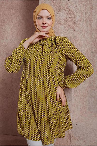 TRENDTESETTÜR Green Olive Patterned Women's Tuniki - Polka Dot, Model T 42932