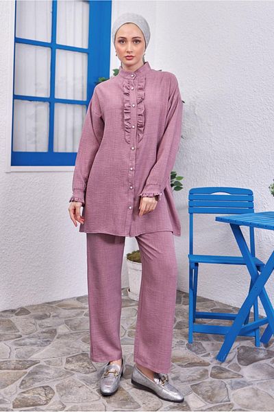 TRENDTESETTÜR WOMEN'S PURPLE (LILA) RIFFIR DETAILED PANT SUIT T 0383