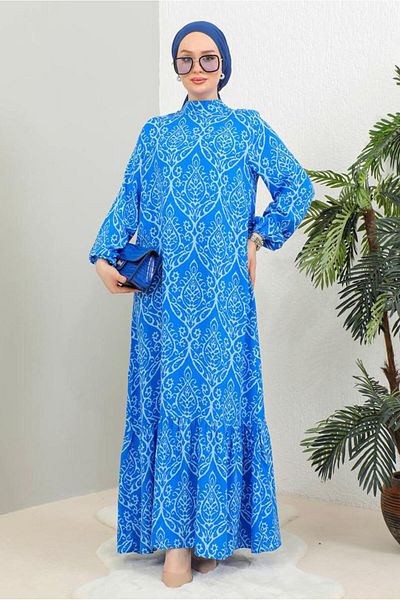 TRENDTESETTÜR Φόρεμα Navy Blue Viscose - Indigo Pattern, T 4663