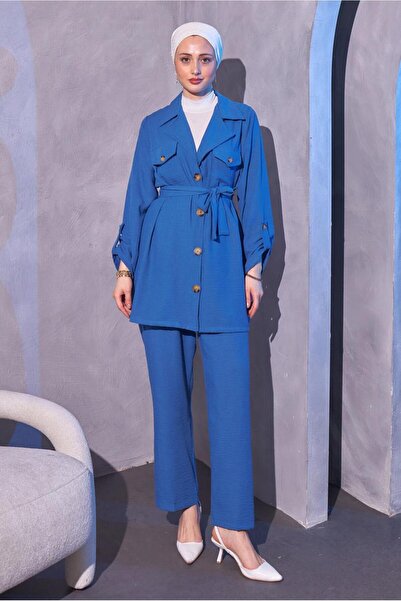 TRENDTESETTÜR Navy Blue Indigo Belted Trousers Set - T 0114
