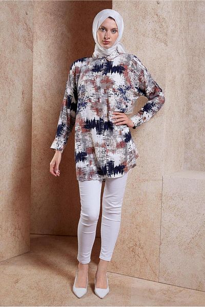 TRENDTESETTÜR Tunica Hijab din bumbac maro - Tile T 4741